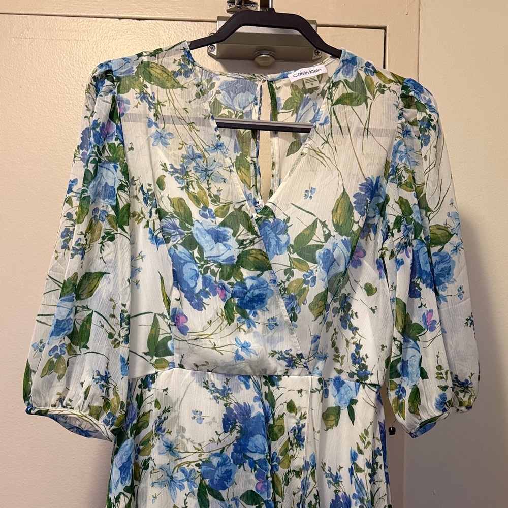 Calvin Klein Floral Maxi Dress - Blue and Green
